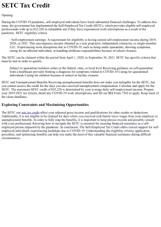 SETC Tax Credit Origin