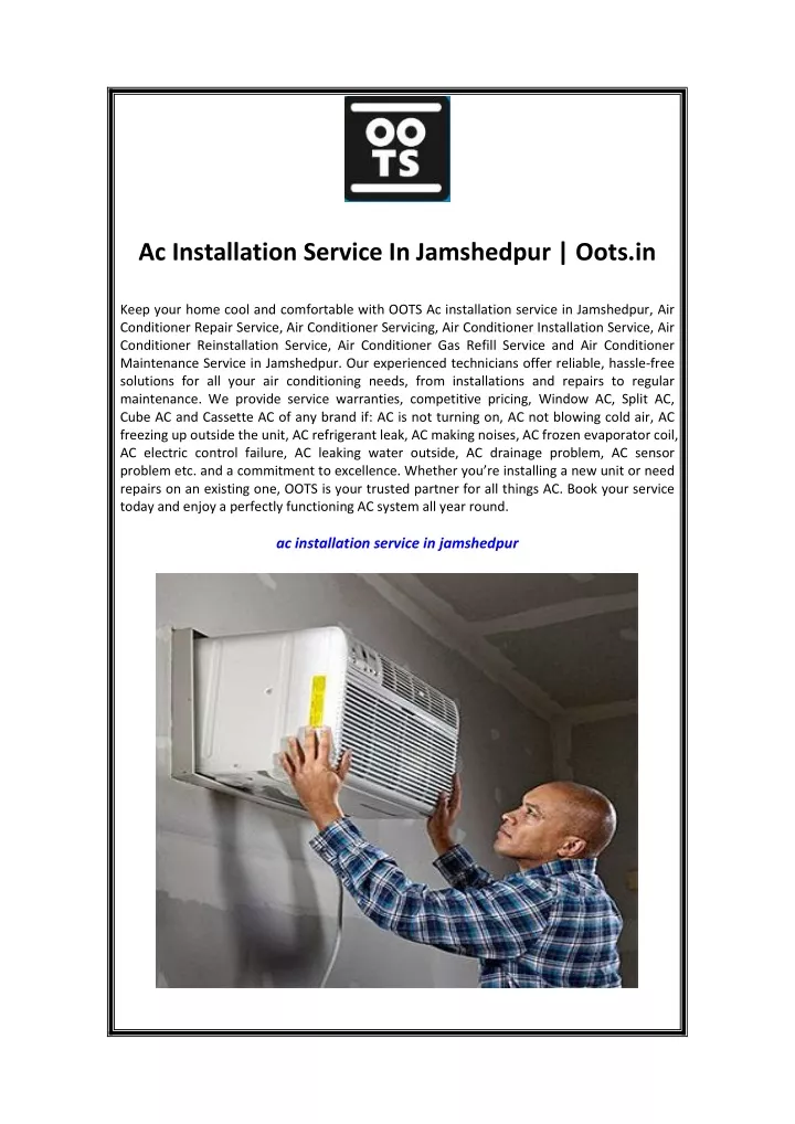 ac installation service in jamshedpur oots in