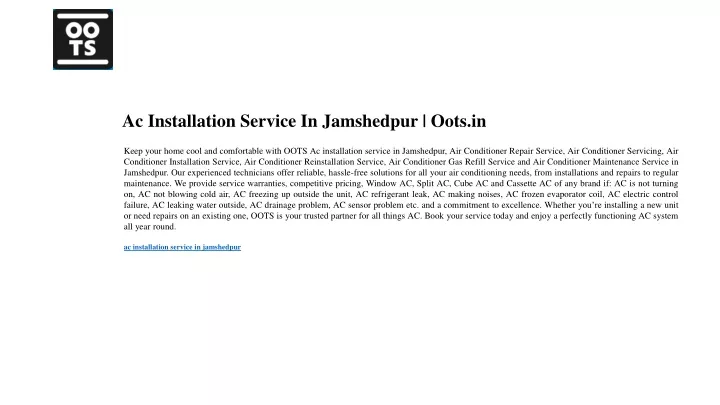 ac installation service in jamshedpur oots in