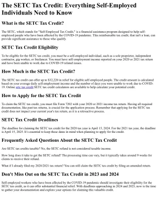 What is the SETC Tax Credit?