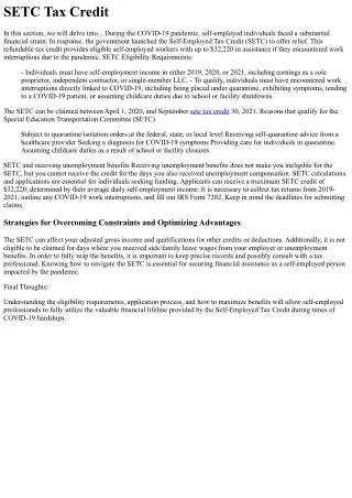 SETC Tax Credit Origin