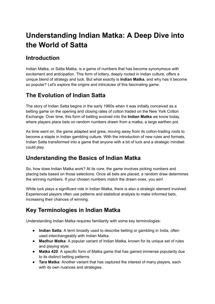 understanding indian matka a deep dive into