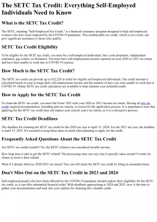 What is the SETC Tax Credit?