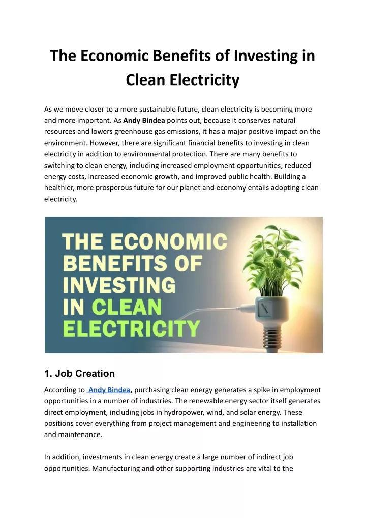 the economic benefits of investing in clean