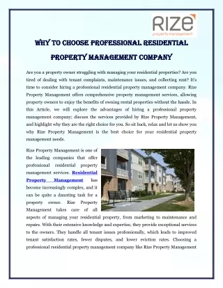 Why to choose Professional Residential Property Management Company