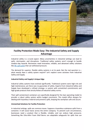 Facility Protection Made Easy: The Industrial Safety and Supply Advantage
