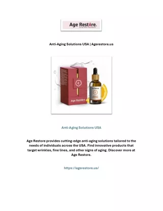 Anti-Aging Solutions USA | Agerestore.us
