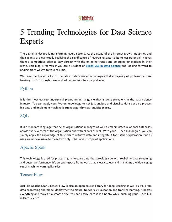 5 trending technologies for data science experts