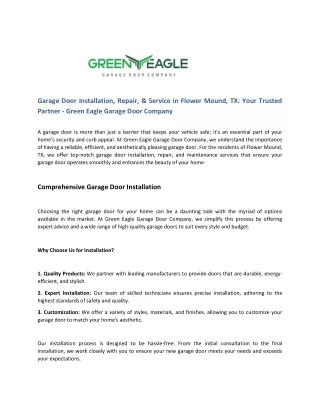 Garage Door Installation, Repair, & Service in Flower Mound, TX - Green Eagle Garage Door Company