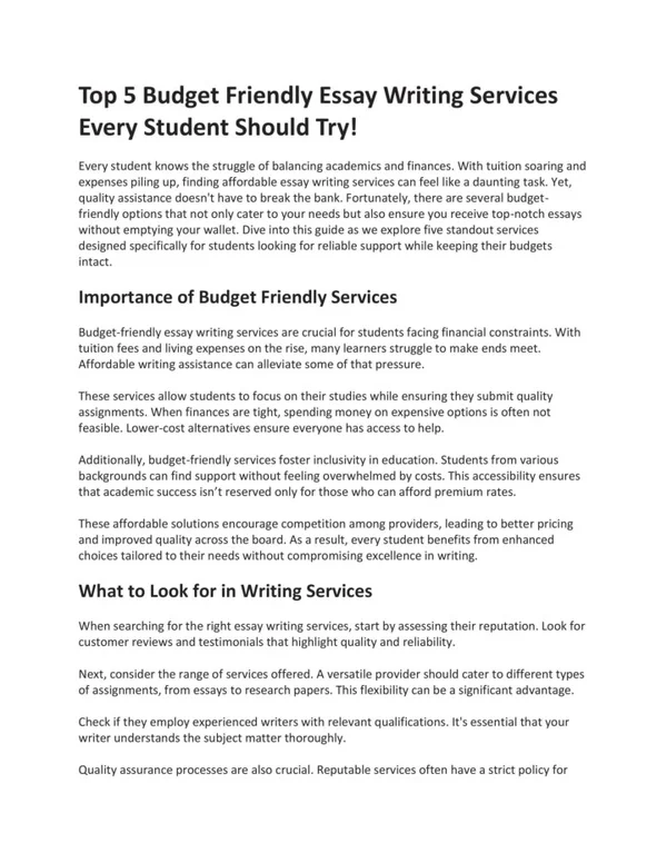 Top 5 Budget Friendly Essay Writing Services Every Student Should Try!