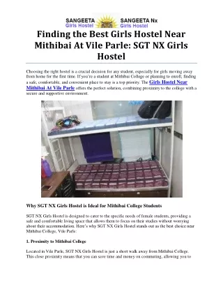 Comfortable And Secure Girls Hostel Near Mithibai At Vile Parle: SGT NX Girls Ho