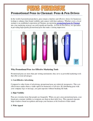 Enhance Your Brand Visibility with Promotional Pens in Chennai