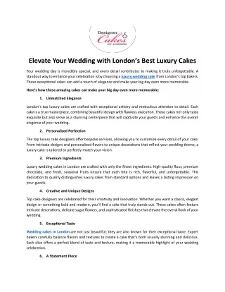 Elevate Your Wedding with Londons Best Luxury Cakes