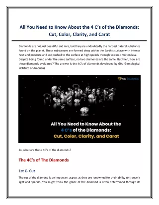 All You Need to Know About the 4 C’s of the Diamonds - Cut, Color, Clarity, and Carat