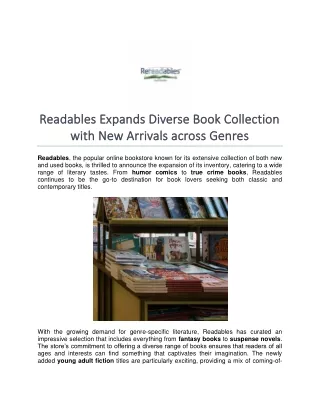 Readables Expands Diverse Book Collection with New Arrivals across Genres