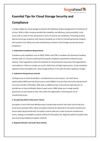 Essential Tips for Enhancing Cloud Storage Security and Compliance