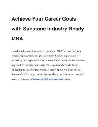 Achieve Your Career Goals with Sunstone Industry-Ready MBA