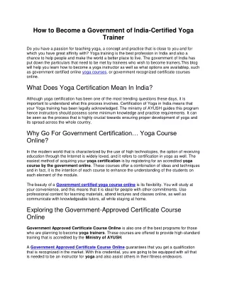 How to Become a Government of India-Certified Yoga Trainer