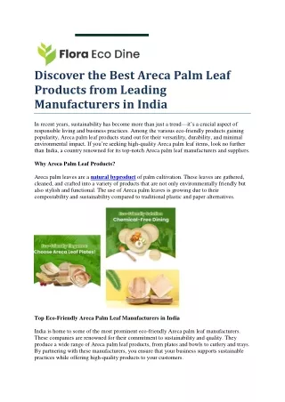 Top Eco-Friendly Areca Palm Leaf manufacturer in India