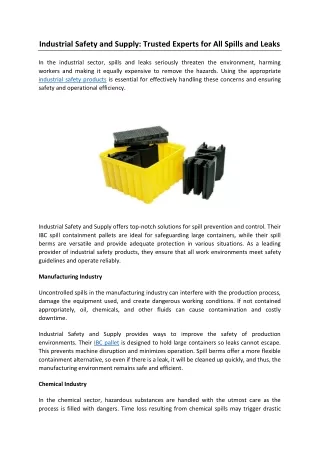 Industrial Safety and Supply: Trusted Experts for All Spills and Leaks