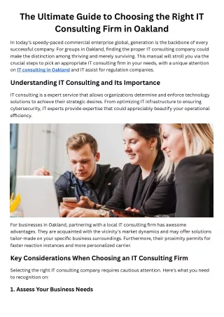 The Ultimate Guide to Choosing the Right IT Consulting Firm in Oakland