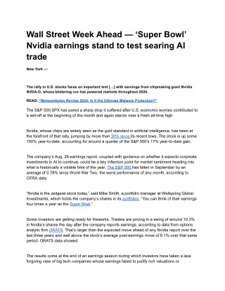 Wall Street Week Ahead — ‘Super Bowl’ Nvidia earnings stand to test searing AI trade