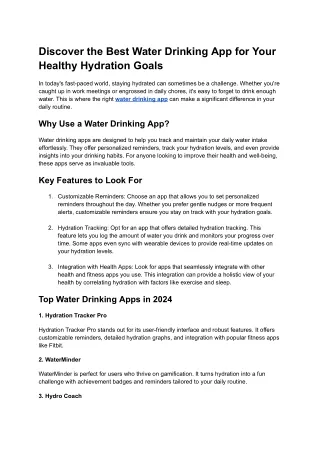 Discover the Best Water Drinking App for Your Healthy Hydration Goals