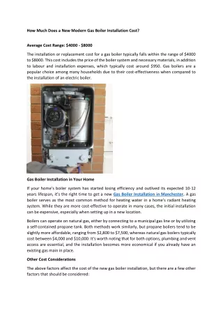 How Much Does a New Modern Gas Boiler Installation Cost?