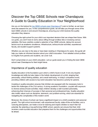 Discover the Top CBSE Schools near Chandapura_ A Guide to Quality Education in Your Neighborhood