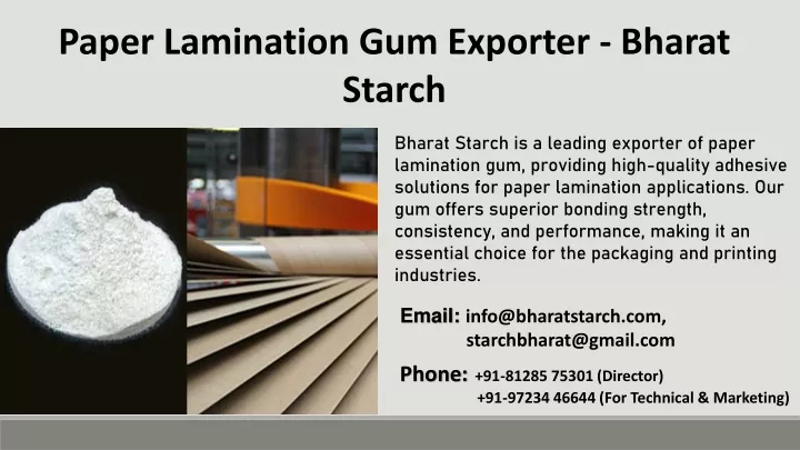 paper lamination gum exporter bharat starch