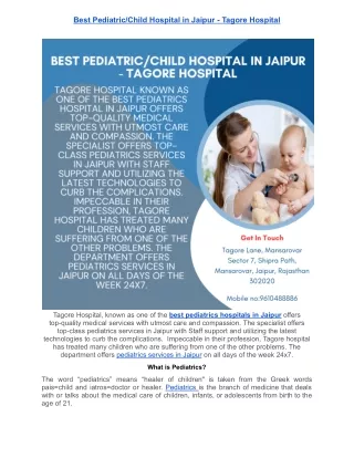 Best Pediatric_Child Hospital in Jaipur - Tagore Hospital