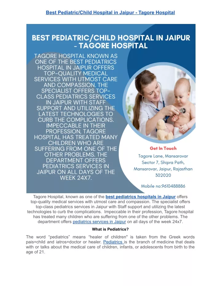 best pediatric child hospital in jaipur tagore