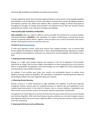 achieving high availability and reliability with