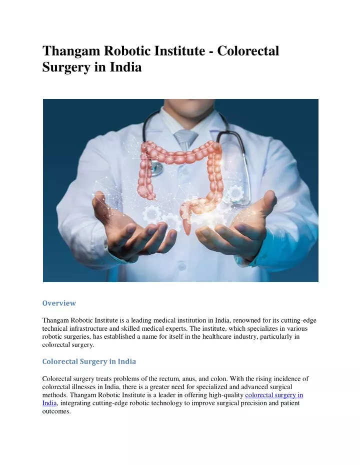 thangam robotic institute colorectal surgery