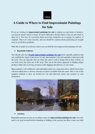 A Guide to Where to Find Impressionist Paintings for Sale