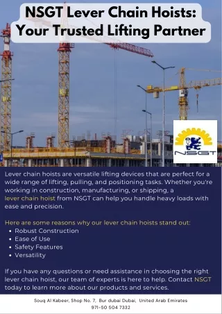 NSGT Lever Chain Hoists: Your Trusted Lifting Partner