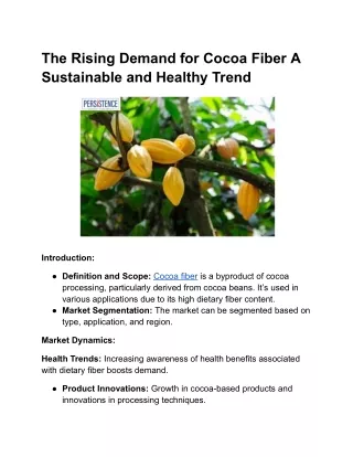 The Rising Demand for Cocoa Fiber A Sustainable and Healthy Trend