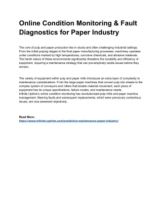 online condition monitoring fault diagnostics