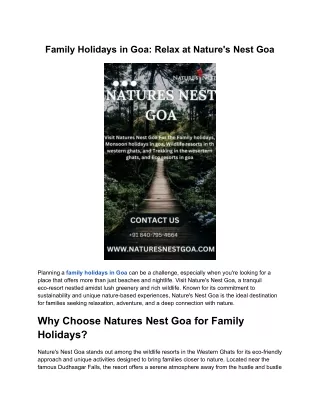 Family Holidays in Goa_ Relax at Nature's Nest Goa