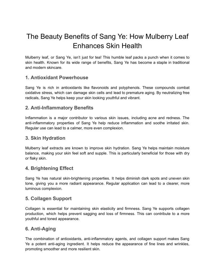 the beauty benefits of sang ye how mulberry leaf