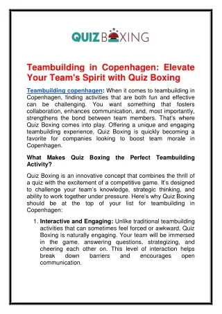 Teambuilding in Copenhagen Elevate Your Team's Spirit with Quiz Boxing