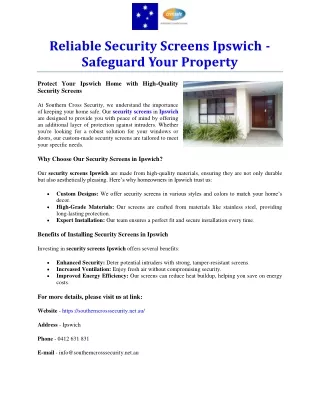 Reliable Security Screens Ipswich - Safeguard Your Property