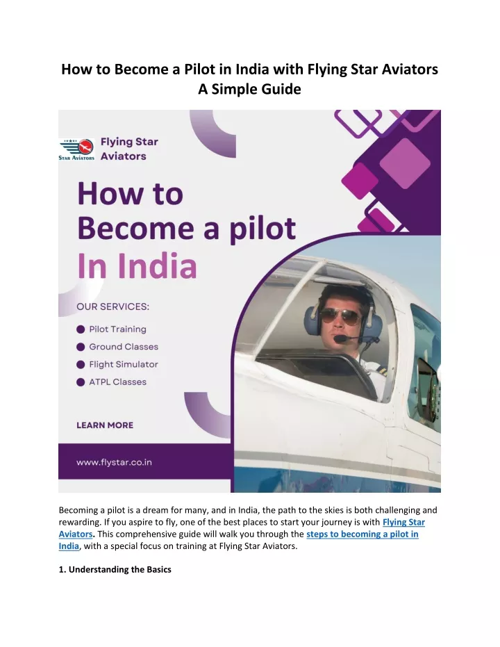 how to become a pilot in india with flying star