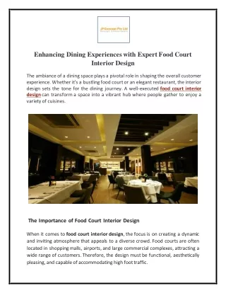 Enhancing Dining Experiences with Expert Food Court Interior Design