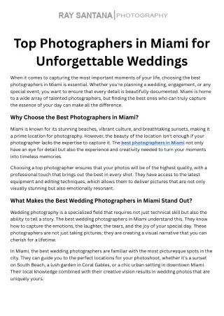 Top Photographers in Miami for Unforgettable Weddings