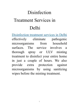 Disinfection Treatment Services in Delhi