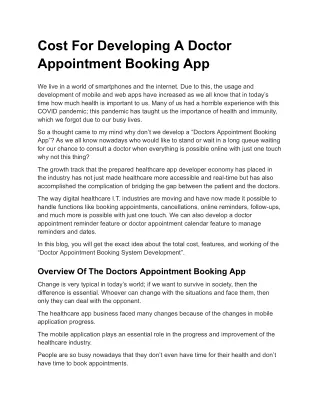 Cost For Developing A Doctor Appointment Booking App