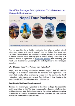 Nepal Tour Packages from Hyderabad