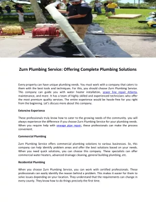 Zurn Plumbing Service Offering Complete Plumbing Solutions