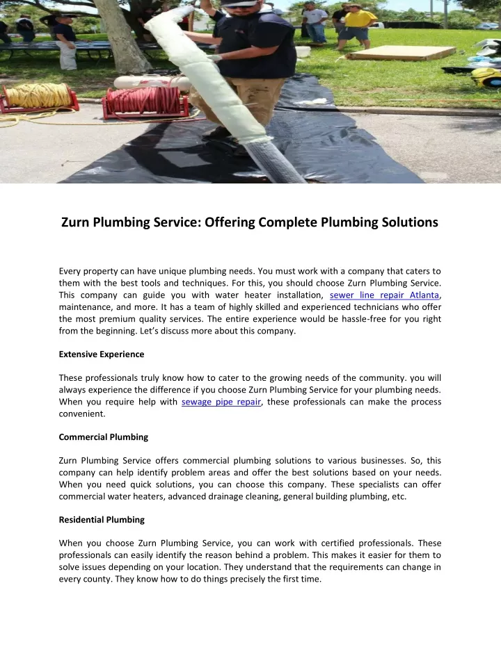 zurn plumbing service offering complete plumbing